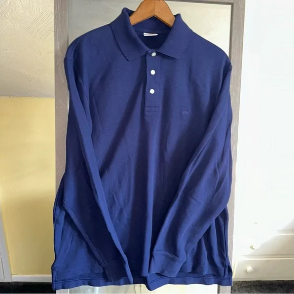 Brooks Brothers 346 Navy Blue Performance Polo Long Sleeve Shirt M Logo Collared - Picture 3 of 10